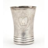 Silver beaker engraved by Security staff to Captain Rankin, 10.5cm high, approximate weight 91.