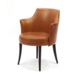 Contemporary Morgan tan leather chair on out swept tapering legs, 82cm high : For Further