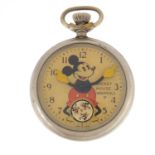 Vintage Ingersoll Mickey Mouse pocket watch, with box, 5cm in diameter : For Further Condition