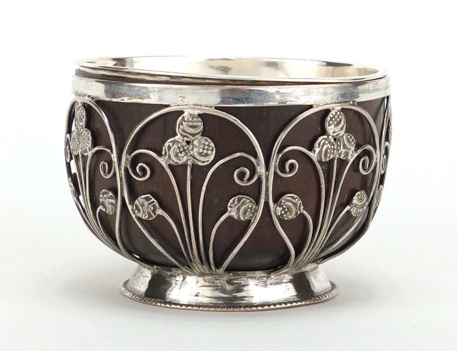 Unmarked silver coconut footed bowl, set with miniature Middle Eastern coins, 5.5cm high : For - Image 2 of 4