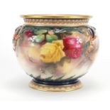 Royal Worcester Hadley Ware jardinière hand painted with roses, factory marks and numbered 1938 to