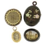 Victorian jewellery including a micro mosaic Roman Colosseum brooch, piqué work brooch and