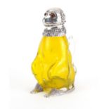 Novelty silver plated monkey design claret jug with yellow glass body, 20cm high :For Further