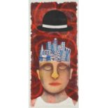 Jim Andersen 1999 - Thinking about cities, collagraph, limited edition 3/15, unframed 100.5cm x 54cm