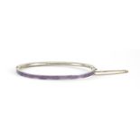 800 grade silver and purple guilloche enamel bangle, 6.2cm wide, 7.0g :For Further Condition Reports