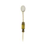 Unmarked gold cabochon opal tie pin, 6cm long, 3.4g :For Further Condition Reports Please Visit