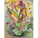 After Heinrich Campendonk - Figures and animals, German surrealist school watercolour, mounted and