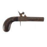 Antique percussion cap pistol with octagonal barrel, engraved with flowers, 17cm in length :For