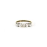 18ct gold diamond five stone ring, size Q, 3.2g, housed in a Kendal & Dent tortoiseshell leather box