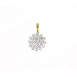 9ct gold blue stone four tier cluster pendant, 2.5cm long, 2.5g :For Further Condition Reports