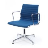 Charles and Ray Eames EA107 design desk chair with turquoise upholstery, 82cm high :For Further
