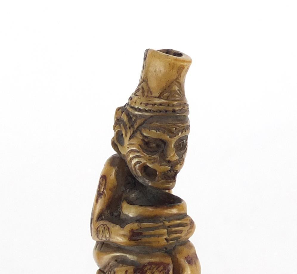 Ivory tooth carved with a monkey, 8cm in length :For Further Condition Reports Please Visit Our - Image 3 of 4