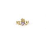 9ct gold amethyst sweetheart ring, size M, 1.8g :For Further Condition Reports Please Visit Our