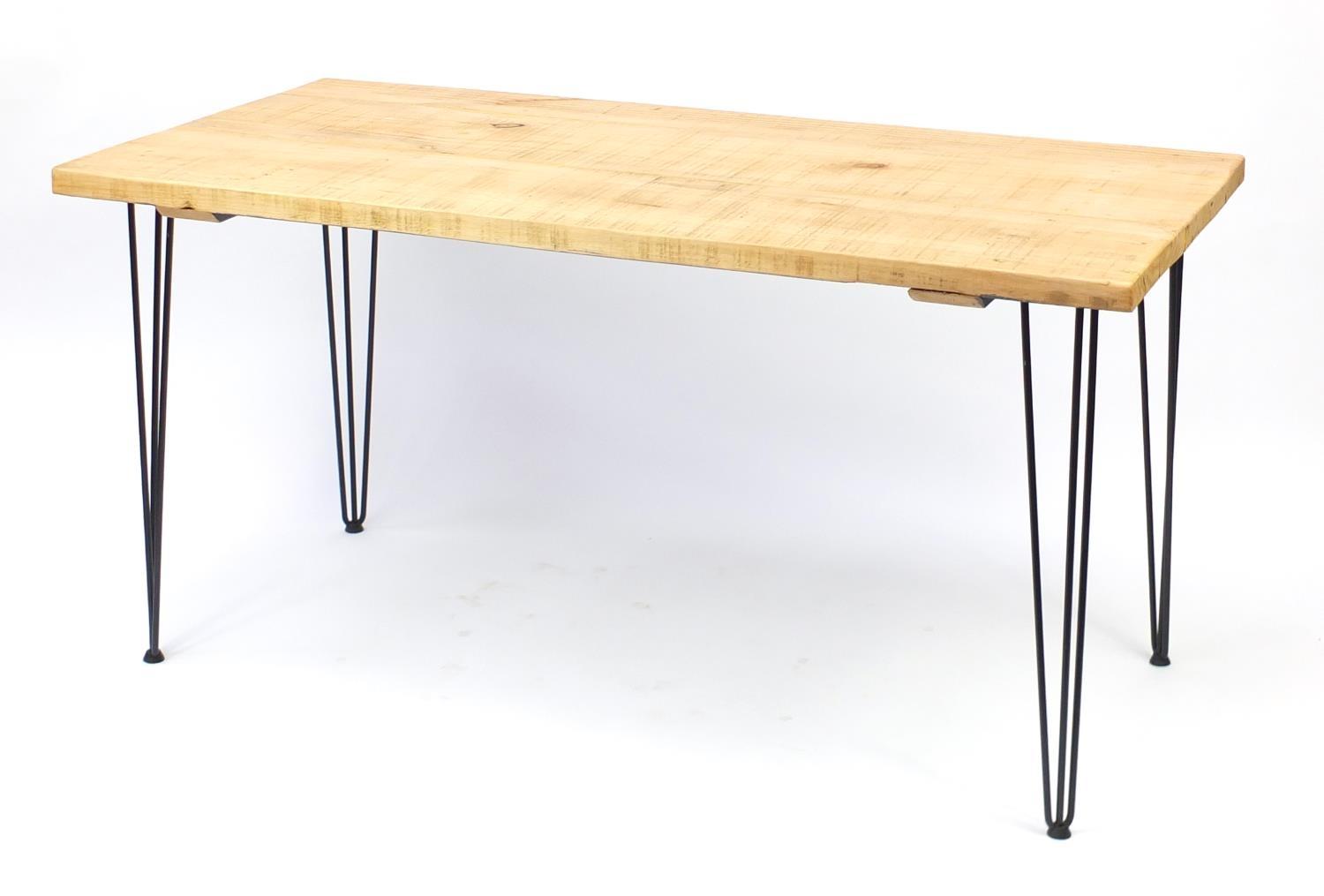Contemporary light wood dining table with metal hairpin legs, 76c H x 151cm W x 75cm D :For - Image 3 of 4