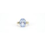 9ct gold blue stone solitaire ring, size N, 4.2g :For Further Condition Reports Please Visit Our