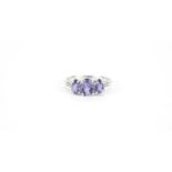 9ct white gold purple stone and diamond ring, size N, 2.8g :For Further Condition Reports Please
