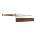 British Military World War II fighting knife, probably Fairbairn & Sykes, with later leather sheath,