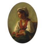 Portrait of an Italian girl, 19th century oval oil on canvas laid on board, framed, 33cm x 24cm :For