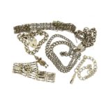 Five silver bracelets and a watch chain including marcasite, 140.4g :For Further Condition Reports