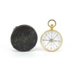 19th century gilt brass pocket compass by J White of Glasgow, housed in a velvet lined leather case,