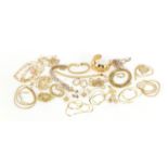 Large selection of mostly silver gilt jewellery including necklaces, earrings and bracelets,