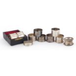 Ten silver napkin rings including a cased pair, various hallmarks, 229.0g :For Further Condition