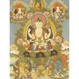 Tibetan wall hanging Thangka hand painted with deities, 54.5cm x 42cm :For Further Condition Reports