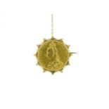 Victorian 1887 gold sovereign, rotating in an unmarked brooch mount, 11.0g :For Further Condition