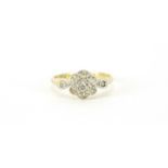 18ct gold diamond nine stone flower head ring, size M, 2.6g :For Further Condition Reports Please