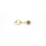 9ct gold green and clear stone love heart ring, size K and a 9ct gold cameo ring, size L, 3.0g :