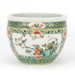 Chinese porcelain jardinière hand painted in the famille verte palette with panels of birds of