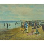 Figures on a beach, impressionist oil on board, bearing a signature G La Touche, framed, 59.5cm x