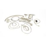 Mostly silver jewellery including gate bracelets, ingot pendant, necklaces and bangle, 135.0g :For