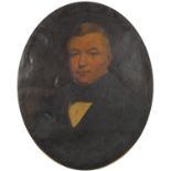 Top half portrait of a gentleman in formal dress, 19th century oval oil on canvas, mounted and