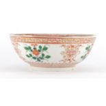 Chinese porcelain bowl, hand painted with flowers, 25.5cm in diameter :For Further Condition Reports