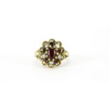 9ct gold garnet and seed pearl cluster ring, size M, 4.0g :For Further Condition Reports Please