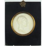 19th century white glass paste profile of Rev James Grahame by John Henning, mounted and housed in