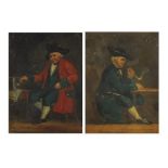 Smoking in an inn, pair of 19th century English school oil on boards, mounted and framed, each