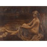 Nude female by water, Pre-Raphaelite style oil on canvas, bearing a signature K M Yates, mounted and