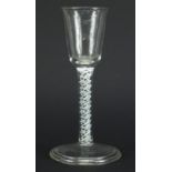 Antique wine glass with air twist stem and folded foot, 16cm high :For Further Condition Reports