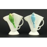 Pair of Art Deco Sylvac/Falcon Ware budgie vases, 23cm high :For Further Condition Reports Please