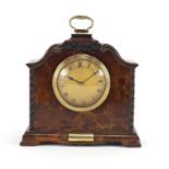 Burr walnut mantel clock, the dial with Roman numerals and inscribed Sermon of Torquay, 20cm high :