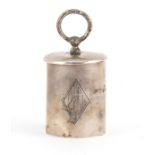 Victorian cylindrical silver vesta in the form of a weight, patent no.13307, retailed by J C