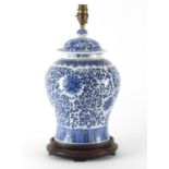 Chinese blue and white porcelain baluster vase and cover lamp base, overall 42.5cm high :For Further