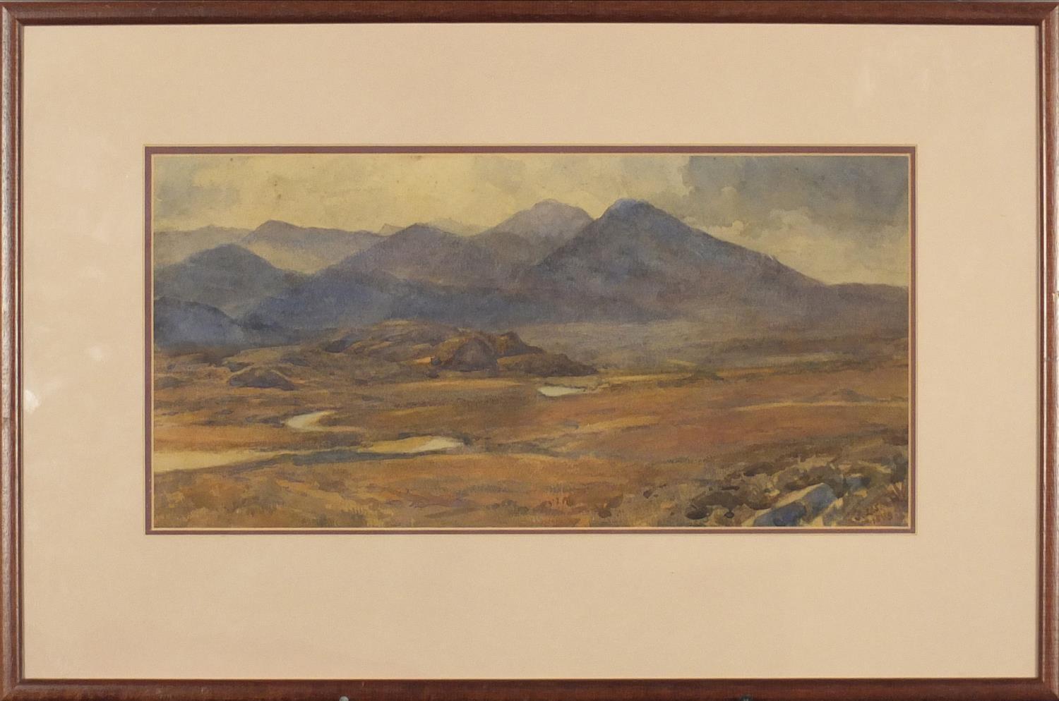 Mountainous landscape, late 19th century watercolour, bearing an indistinct monogram possibly JLS, - Image 2 of 4