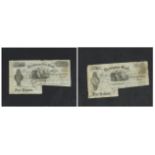 Two late 19th century white five pound notes comprising Stockton on Tees, numbered AB0560 and