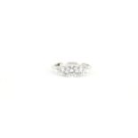 14ct white gold cubic zirconia three stone ring, size T, 3.8g :For Further Condition Reports