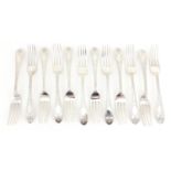 Set of twelve Victorian silver bright cut forks by Gibson & Co Ltd London 1898, 18.5cm in length,