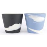 Two Wedgwood Jasper Ware Burlington plant pots, each 19.5cm high :For Further Condition Reports