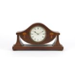 Edwardian inlaid mahogany mantel clock with enamelled dial, 29cm wide :For Further Condition Reports